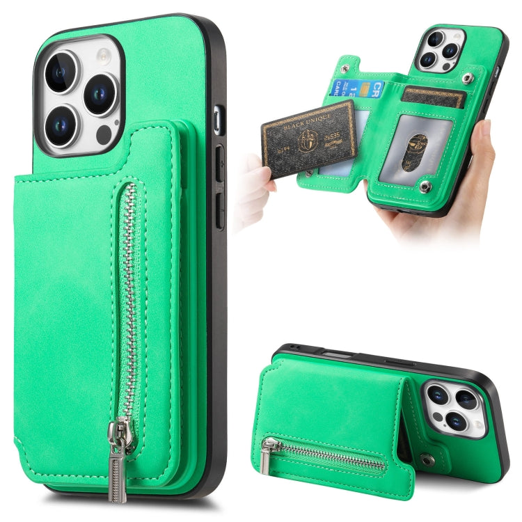 For iPhone 12 Pro Max Retro MagSafe Zipper Wallet Card Bag Back Phone Case(Green) - iPhone 12 Pro Max Cases by buy2fix | Online Shopping UK | buy2fix