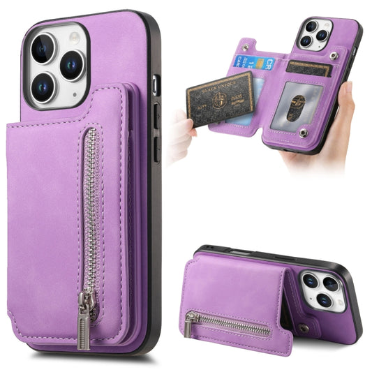 For iPhone 11 Pro Max Retro MagSafe Zipper Wallet Card Bag Back Phone Case(Purple) - iPhone 11 Pro Max Cases by buy2fix | Online Shopping UK | buy2fix