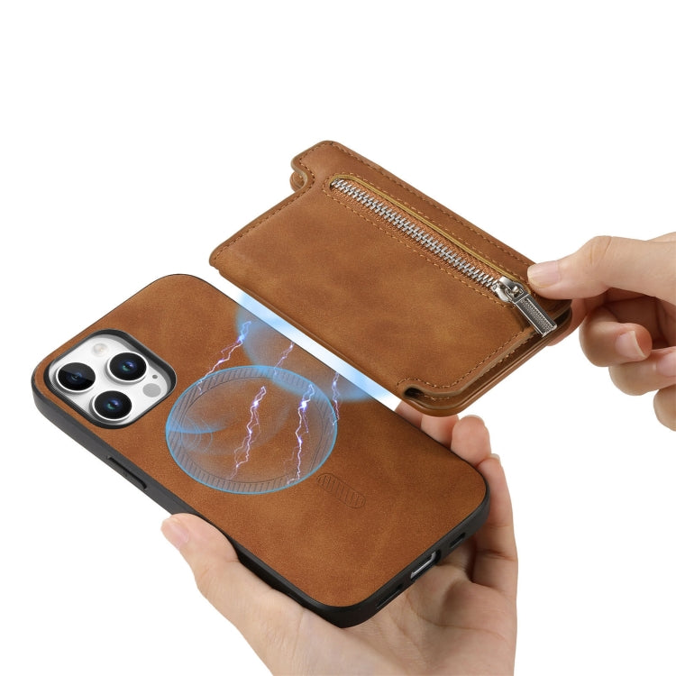 For iPhone 11 Pro Max Retro MagSafe Zipper Wallet Card Bag Back Phone Case(Brown) - iPhone 11 Pro Max Cases by buy2fix | Online Shopping UK | buy2fix
