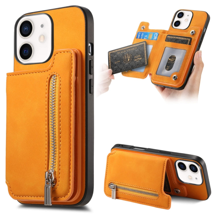 For iPhone 11 Retro MagSafe Zipper Wallet Card Bag Back Phone Case(Yellow) - iPhone 11 Cases by buy2fix | Online Shopping UK | buy2fix