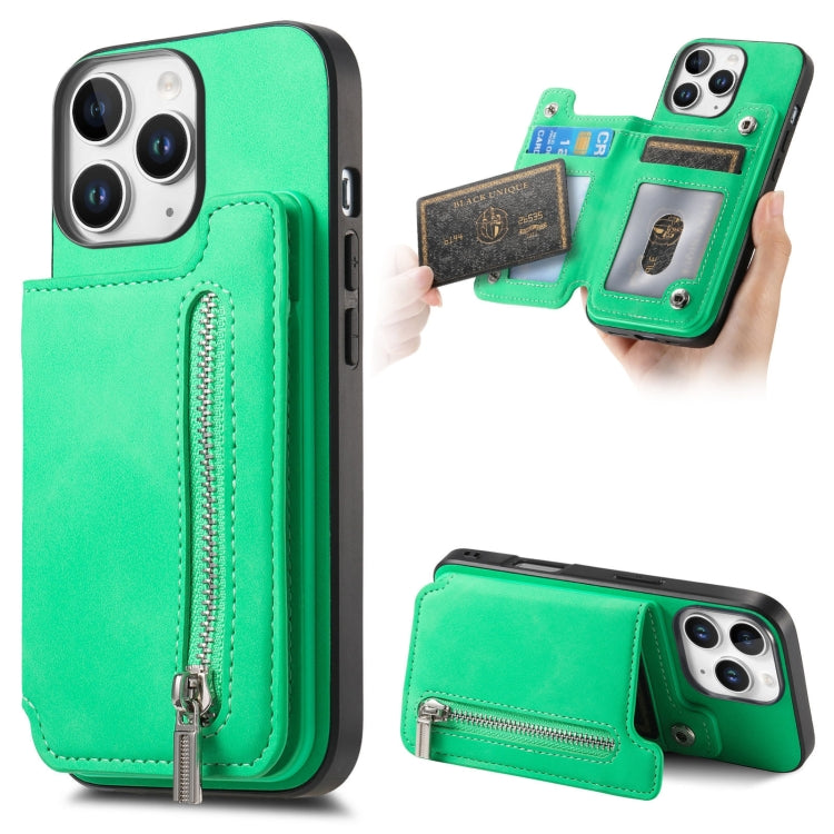 For iPhone 11 Pro Retro MagSafe Zipper Wallet Card Bag Back Phone Case(Green) - iPhone 11 Pro Cases by buy2fix | Online Shopping UK | buy2fix