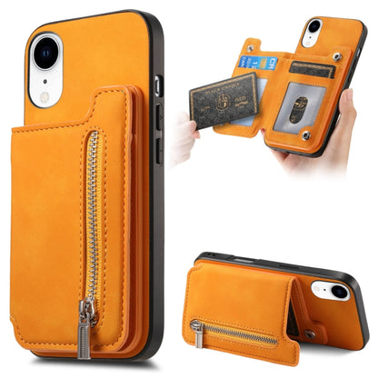 For iPhone XR Retro MagSafe Zipper Wallet Card Bag Back Phone Case(Yellow) - More iPhone Cases by buy2fix | Online Shopping UK | buy2fix