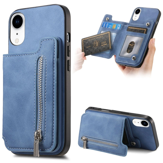 For iPhone XR Retro MagSafe Zipper Wallet Card Bag Back Phone Case(Blue) - More iPhone Cases by buy2fix | Online Shopping UK | buy2fix