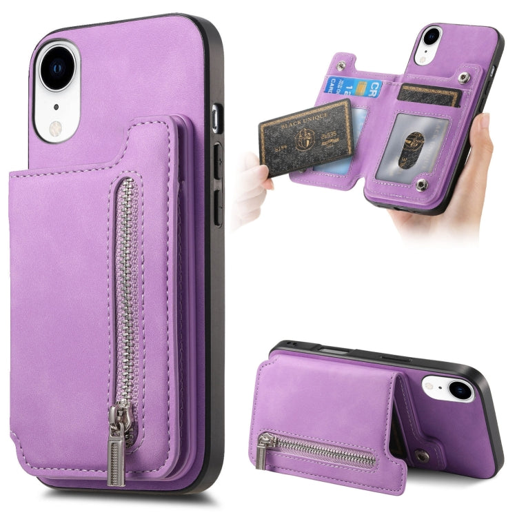 For iPhone XR Retro MagSafe Zipper Wallet Card Bag Back Phone Case(Purple) - More iPhone Cases by buy2fix | Online Shopping UK | buy2fix