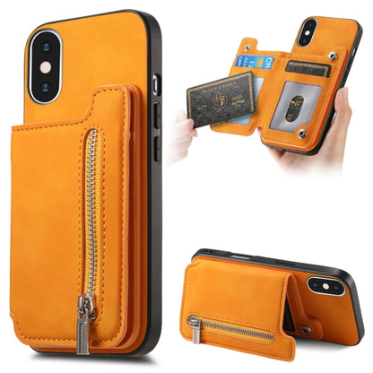 For iPhone XS Max Retro MagSafe Zipper Wallet Card Bag Back Phone Case(Yellow) - More iPhone Cases by buy2fix | Online Shopping UK | buy2fix