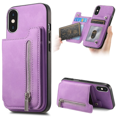 For iPhone XS Max Retro MagSafe Zipper Wallet Card Bag Back Phone Case(Purple) - More iPhone Cases by buy2fix | Online Shopping UK | buy2fix
