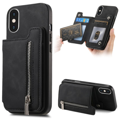 For iPhone XS Max Retro MagSafe Zipper Wallet Card Bag Back Phone Case(Black) - More iPhone Cases by buy2fix | Online Shopping UK | buy2fix