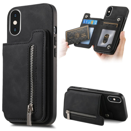 For iPhone XS Max Retro MagSafe Zipper Wallet Card Bag Back Phone Case(Black) - More iPhone Cases by buy2fix | Online Shopping UK | buy2fix