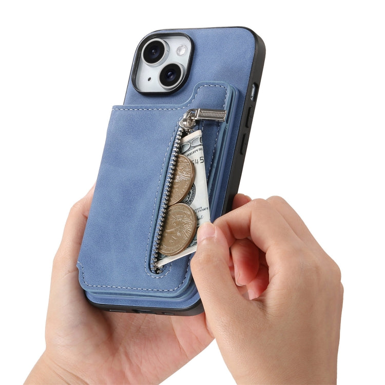 For iPhone 7 / 8 / SE 2022 Retro MagSafe Zipper Wallet Card Bag Back Phone Case(Blue) - iPhone SE 2022 / 2020 / 8 / 7 Cases by buy2fix | Online Shopping UK | buy2fix