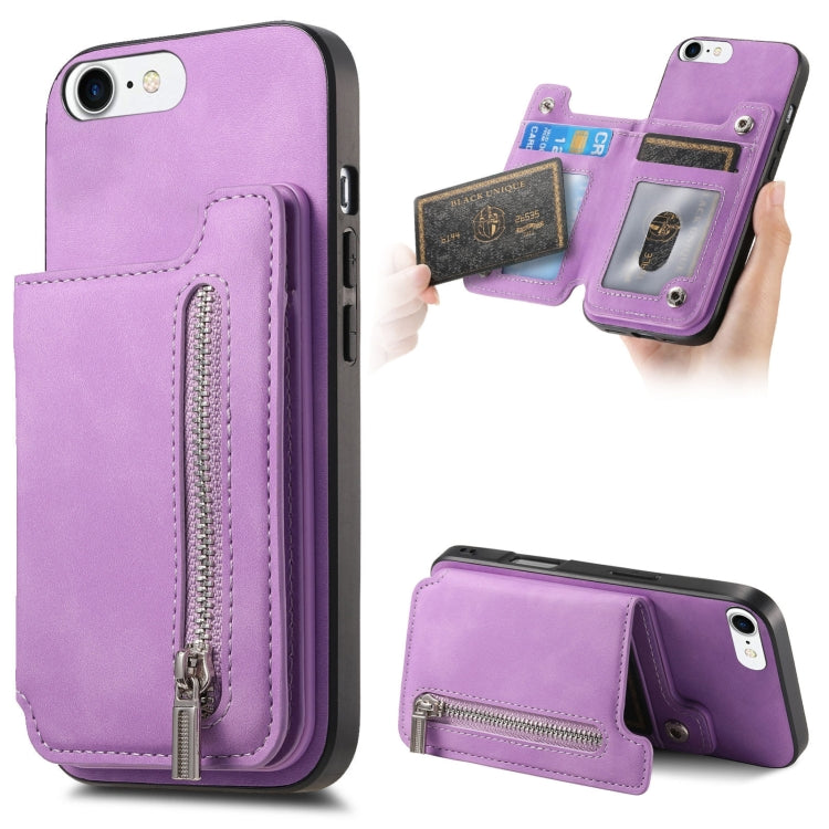 For iPhone 7 / 8 / SE 2022 Retro MagSafe Zipper Wallet Card Bag Back Phone Case(Purple) - iPhone SE 2022 / 2020 / 8 / 7 Cases by buy2fix | Online Shopping UK | buy2fix