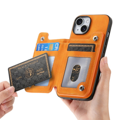 For iPhone 12 / 12 Pro Retro MagSafe Zipper Wallet Card Bag Back Phone Case(Yellow) - More iPhone Cases by buy2fix | Online Shopping UK | buy2fix