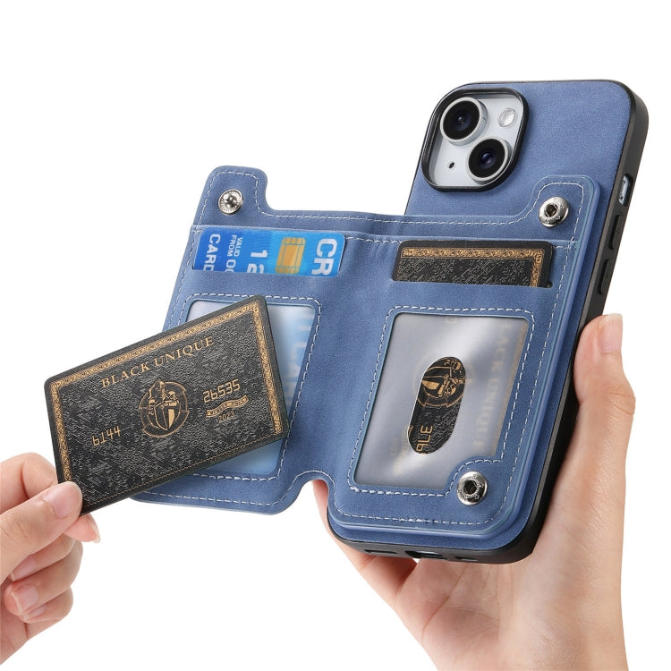 For iPhone X / XS Retro MagSafe Zipper Wallet Card Bag Back Phone Case(Blue) - More iPhone Cases by buy2fix | Online Shopping UK | buy2fix