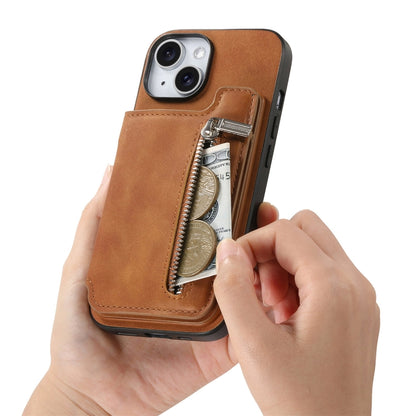 For iPhone X / XS Retro MagSafe Zipper Wallet Card Bag Back Phone Case(Brown) - More iPhone Cases by buy2fix | Online Shopping UK | buy2fix