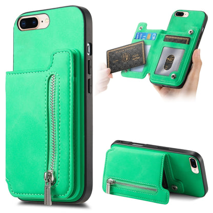 For iPhone 7 Plus / 8 Plus Retro MagSafe Zipper Wallet Card Bag Back Phone Case(Green) - More iPhone Cases by buy2fix | Online Shopping UK | buy2fix