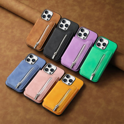 For iPhone 16 Pro Max Retro MagSafe Zipper Wallet Card Bag Back Phone Case(Blue) - iPhone 16 Pro Max Cases by buy2fix | Online Shopping UK | buy2fix