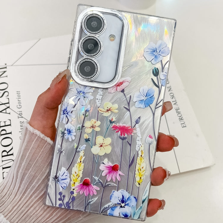 For Samsung Galaxy S25 5G Electroplating Flowers Plants Texture TPU Phone Case(Wildflower FL2) - Galaxy S25 5G Cases by buy2fix | Online Shopping UK | buy2fix