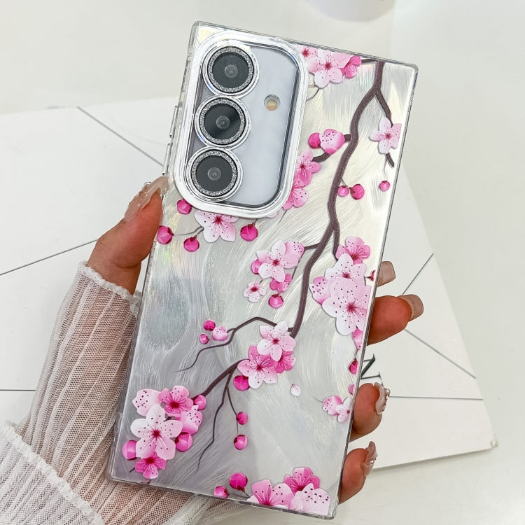 For Samsung Galaxy S25+ 5G Electroplating Flowers Plants Texture TPU Phone Case(Plum Flower FL6) - Galaxy S25+ 5G Cases by buy2fix | Online Shopping UK | buy2fix