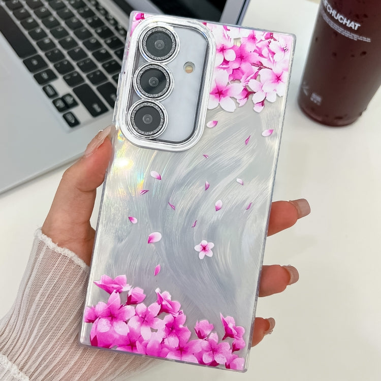 For Samsung Galaxy S25+ 5G Electroplating Flowers Plants Texture TPU Phone Case(Sakura FL12) - Galaxy S25+ 5G Cases by buy2fix | Online Shopping UK | buy2fix