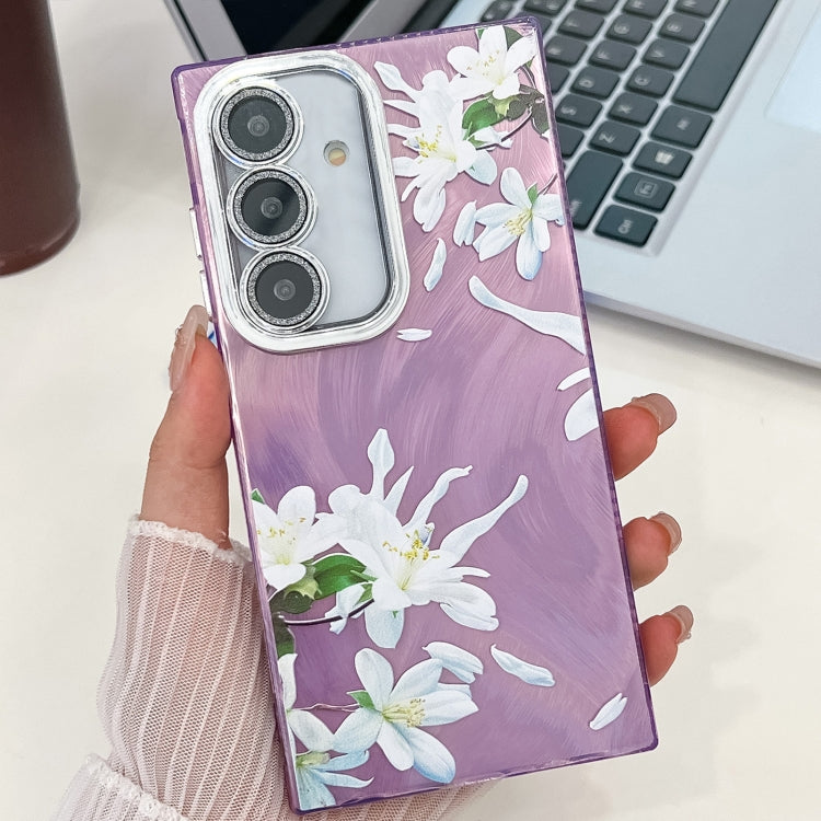 For Samsung Galaxy S25+ 5G Electroplating Flowers Plants Texture TPU Phone Case(Gardenia FL15) by buy2fix