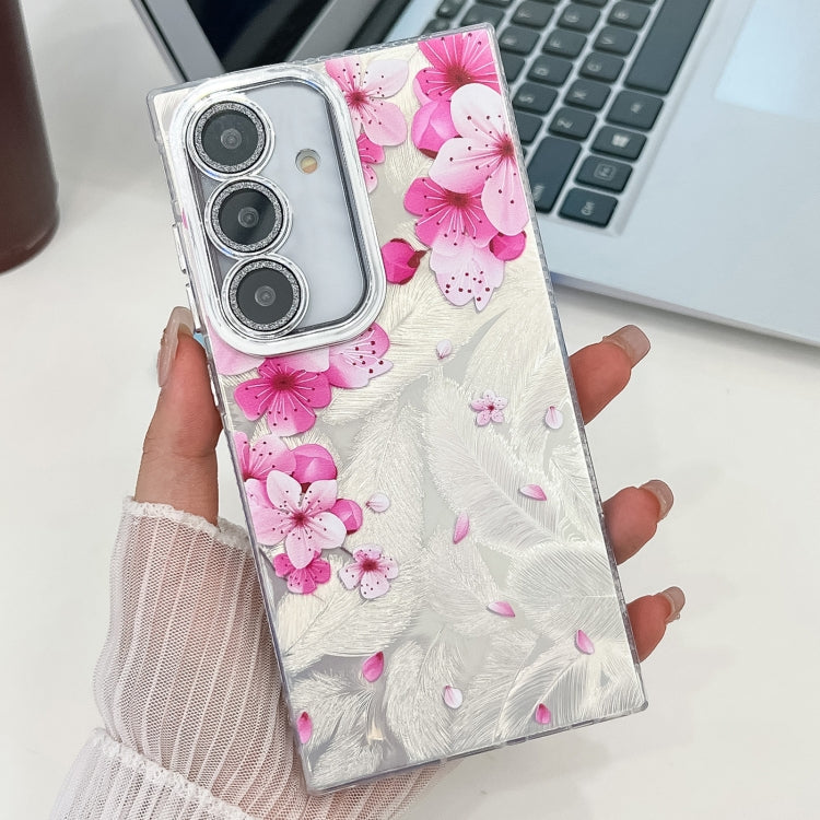 For Samsung Galaxy S25+ 5G Electroplating Flowers Plants Texture TPU Phone Case(Peach Blossom FL18) - Galaxy S25+ 5G Cases by buy2fix | Online Shopping UK | buy2fix