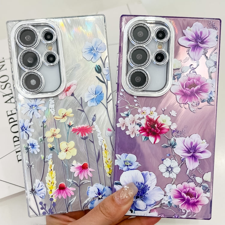 For Samsung Galaxy S25+ 5G Electroplating Flowers Plants Texture TPU Phone Case(Lilac Flowers FL16) by buy2fix