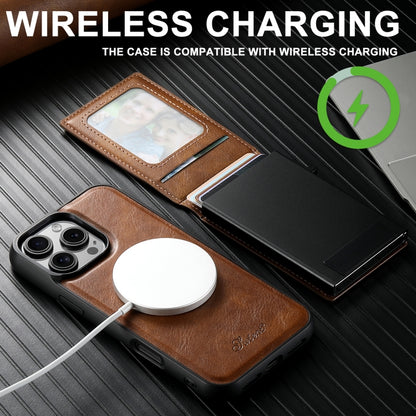 For iPhone 15 Plus Suteni H19 Oil Wax 2-in-1 MagSafe Removable Card Box Back Phone Case(Brown) - iPhone 15 Plus Cases by Suteni | Online Shopping UK | buy2fix