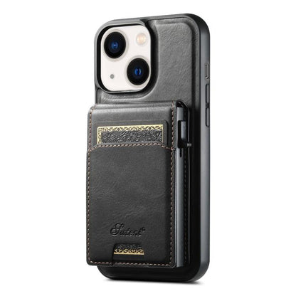 For iPhone 14 Plus Suteni H19 Oil Wax 2-in-1 MagSafe Removable Card Box Back Phone Case(Black) - iPhone 14 Plus Cases by Suteni | Online Shopping UK | buy2fix