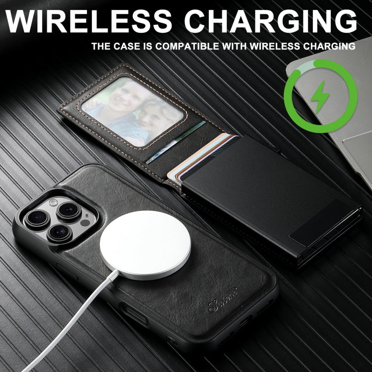 For iPhone 14 Plus Suteni H19 Oil Wax 2-in-1 MagSafe Removable Card Box Back Phone Case(Black) - iPhone 14 Plus Cases by Suteni | Online Shopping UK | buy2fix