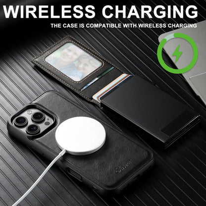 For iPhone 14 Plus Suteni H19 Oil Wax 2-in-1 MagSafe Removable Card Box Back Phone Case(Black) - iPhone 14 Plus Cases by Suteni | Online Shopping UK | buy2fix