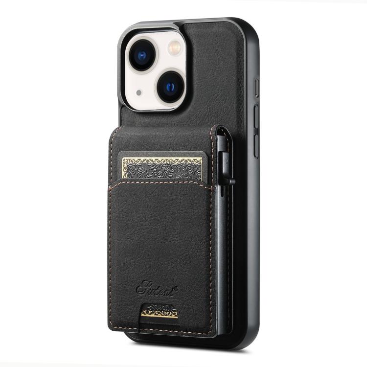 For iPhone 14 Plus Suteni H19 Litchi Grain 2-in-1 MagSafe Removable Card Box Back Phone Case(Black) - iPhone 14 Plus Cases by Suteni | Online Shopping UK | buy2fix