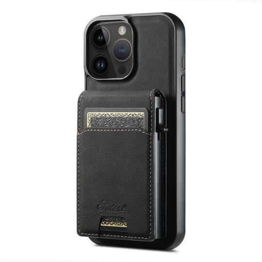 For iPhone 14 Pro Suteni H19 Litchi Grain 2-in-1 MagSafe Removable Card Box Back Phone Case(Black)