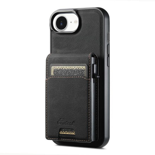 For iPhone 16e Suteni H19 Litchi Grain 2-in-1 MagSafe Removable Card Box Back Phone Case(Black) - iPhone 16e Cases by Suteni | Online Shopping UK | buy2fix