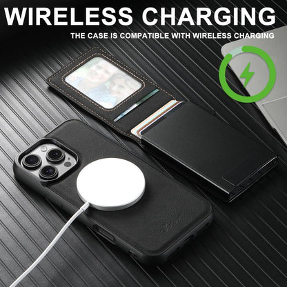 For iPhone 16e Suteni H19 Litchi Grain 2-in-1 MagSafe Removable Card Box Back Phone Case(Black) - iPhone 16e Cases by Suteni | Online Shopping UK | buy2fix