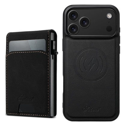 For iPhone 17 Pro Max Suteni H19 Litchi Grain 2-in-1 MagSafe Removable Card Box Back Phone Case(Black) - iPhone 17 Pro Max Cases by Suteni | Online Shopping UK | buy2fix