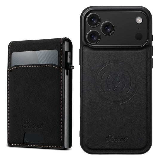 For iPhone 17 Pro Max Suteni H19 Litchi Grain 2-in-1 MagSafe Removable Card Box Back Phone Case(Black) - iPhone 17 Pro Max Cases by Suteni | Online Shopping UK | buy2fix