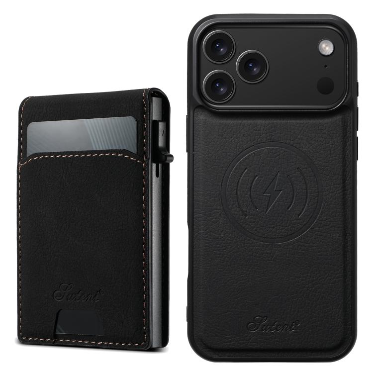 For iPhone 17 Pro Suteni H19 Litchi Grain 2-in-1 MagSafe Removable Card Box Back Phone Case(Black) - iPhone 17 Pro Cases by Suteni | Online Shopping UK | buy2fix