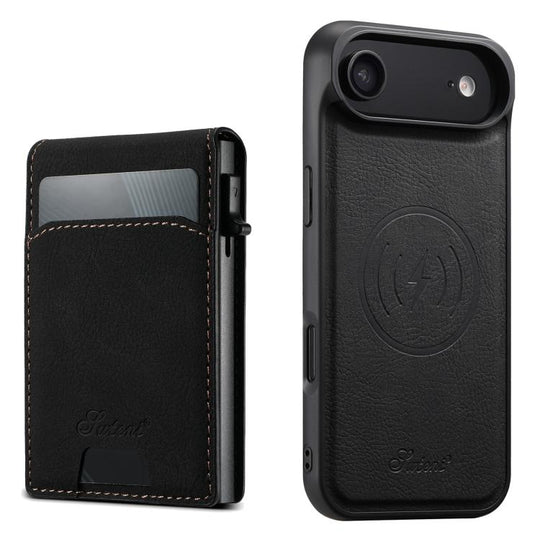 For iPhone Air Suteni H19 Litchi Grain 2-in-1 MagSafe Removable Card Box Back Phone Case(Black)