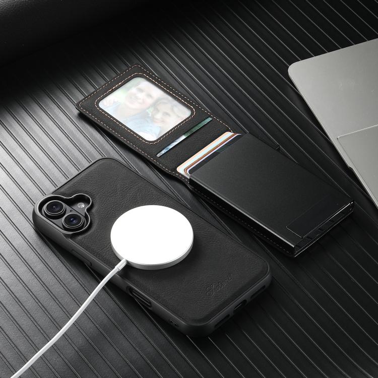 For iPhone 17 Suteni H19 Litchi Grain 2-in-1 MagSafe Removable Card Box Back Phone Case(Black) - iPhone 17 Cases by Suteni | Online Shopping UK | buy2fix