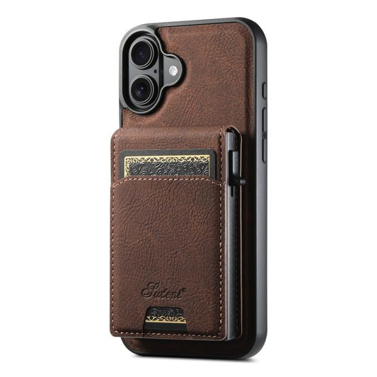 For iPhone 17 Suteni H19 Litchi Grain 2-in-1 MagSafe Removable Card Box Back Phone Case(Brown) - iPhone 17 Cases by Suteni | Online Shopping UK | buy2fix