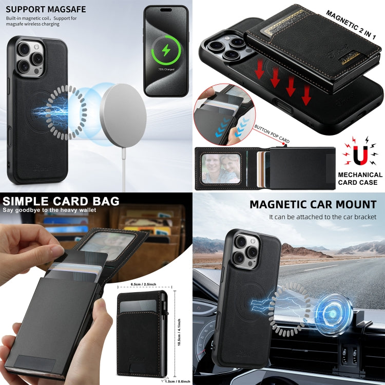 For iPhone 12 Pro Suteni H19 Litchi Grain 2-in-1 MagSafe Removable Card Box Back Phone Case(Brown) - iPhone 12 / 12 Pro Cases by Suteni | Online Shopping UK | buy2fix