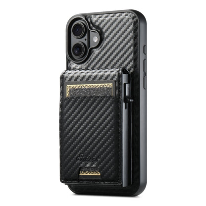 For iPhone 16 Plus Suteni H19 Carbon Fiber Grain 2-in-1 MagSafe Removable Card Box Back Phone Case(Black) by Suteni