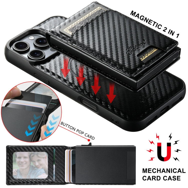 For iPhone 15 Pro Suteni H19 Carbon Fiber Grain 2-in-1 MagSafe Removable Card Box Back Phone Case(Black) - iPhone 15 Pro Cases by Suteni | Online Shopping UK | buy2fix