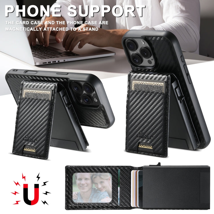 For iPhone 12 Pro Suteni H19 Carbon Fiber Grain 2-in-1 MagSafe Removable Card Box Back Phone Case(Black) - iPhone 12 / 12 Pro Cases by Suteni | Online Shopping UK | buy2fix