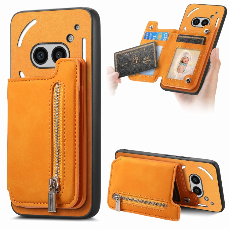 For Nothing CMF Phone 1 Retro MagSafe Zipper Wallet Card Bag Back Phone Case(Yellow) - Nothing Cases by buy2fix | Online Shopping UK | buy2fix