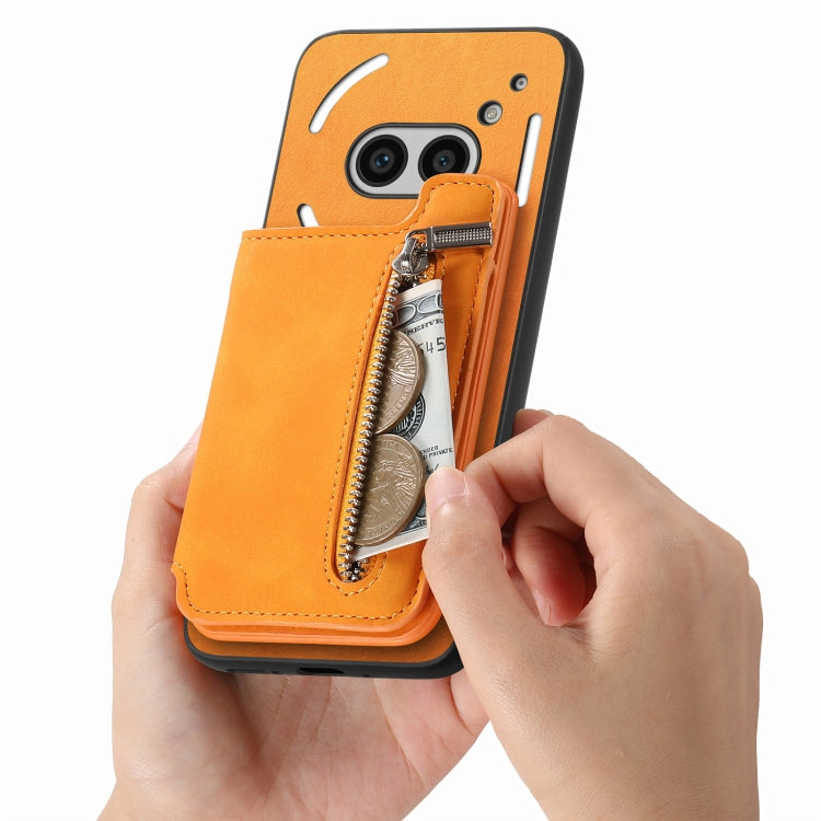 For Nothing CMF Phone 1 Retro MagSafe Zipper Wallet Card Bag Back Phone Case(Yellow) - Nothing Cases by buy2fix | Online Shopping UK | buy2fix