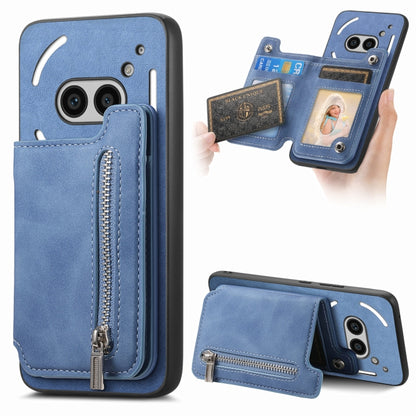For Nothing CMF Phone 1 Retro MagSafe Zipper Wallet Card Bag Back Phone Case(Blue) - Nothing Cases by buy2fix | Online Shopping UK | buy2fix