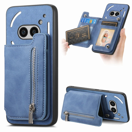 For Nothing CMF Phone 1 Retro MagSafe Zipper Wallet Card Bag Back Phone Case(Blue) - Nothing Cases by buy2fix | Online Shopping UK | buy2fix