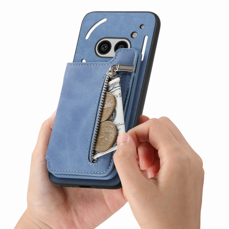For Nothing CMF Phone 1 Retro MagSafe Zipper Wallet Card Bag Back Phone Case(Blue) - Nothing Cases by buy2fix | Online Shopping UK | buy2fix