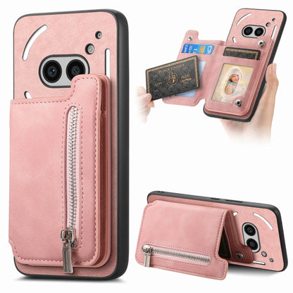 For Nothing CMF Phone 1 Retro MagSafe Zipper Wallet Card Bag Back Phone Case(Pink) - Nothing Cases by buy2fix | Online Shopping UK | buy2fix