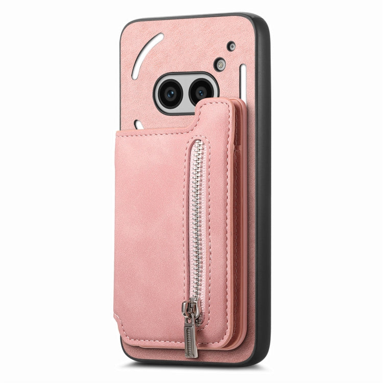 For Nothing CMF Phone 1 Retro MagSafe Zipper Wallet Card Bag Back Phone Case(Pink) - Nothing Cases by buy2fix | Online Shopping UK | buy2fix